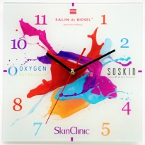 Настенные часы c логотипом компании из стекла"Scin Clinic"