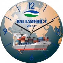 Настенные часы c логотипом компании из стекла"Балтамерика"