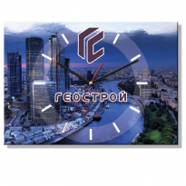 Настенные часы c логотипом компании из стекла"Геострой"